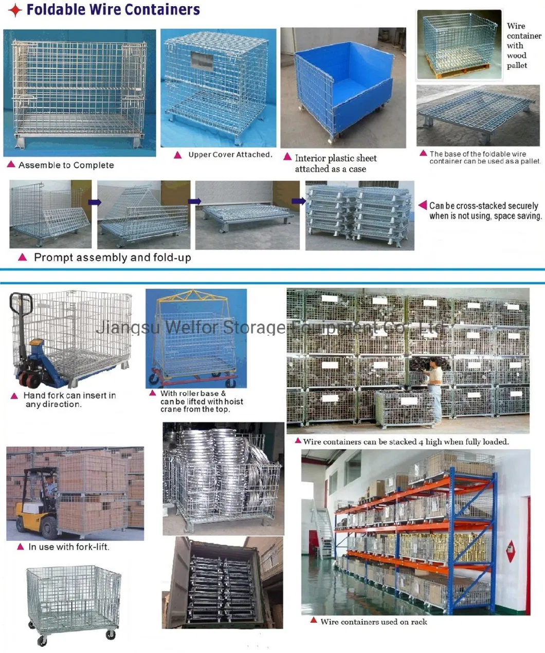 Heavy Duty Steel Collapsible Wire Mesh Pallet Container for Warehouse Storage